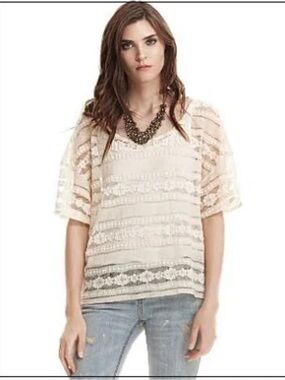 Patterson J. Kincaid Cream Layered Lace Short-Sleeve Blouse